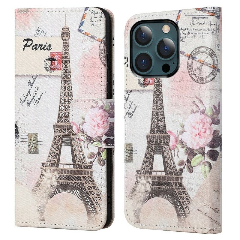 Folio Cover iPhone 13 Pro Max Retrò Torre Eiffel