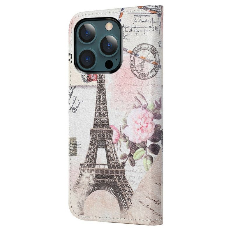 Folio Cover iPhone 13 Pro Max Retrò Torre Eiffel