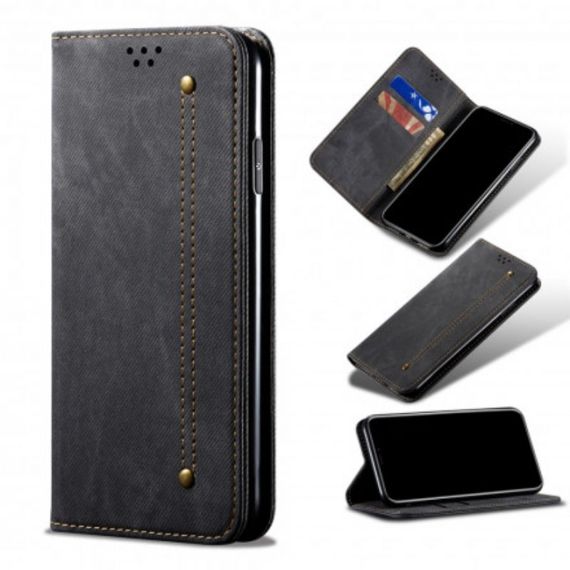 Folio Cover Realme 8 / 8 Pro Custodia in pelle Tessuto Denim