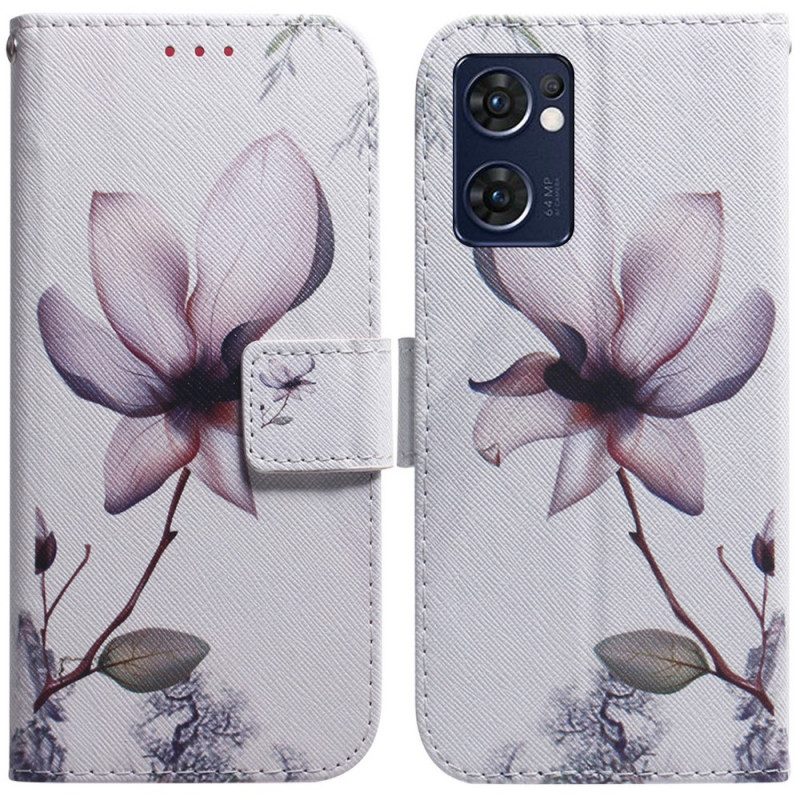 Custodia A Portafoglio Oppo Find X5 Lite Fiore Rosa Polveroso