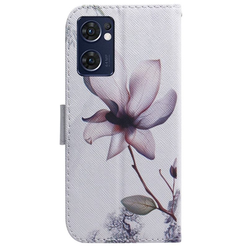 Custodia A Portafoglio Oppo Find X5 Lite Fiore Rosa Polveroso