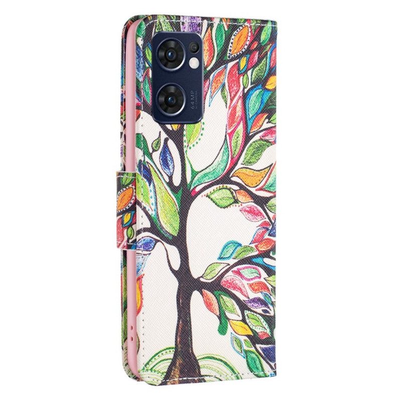 Custodia in pelle Oppo Find X5 Lite Pittura Ad Albero