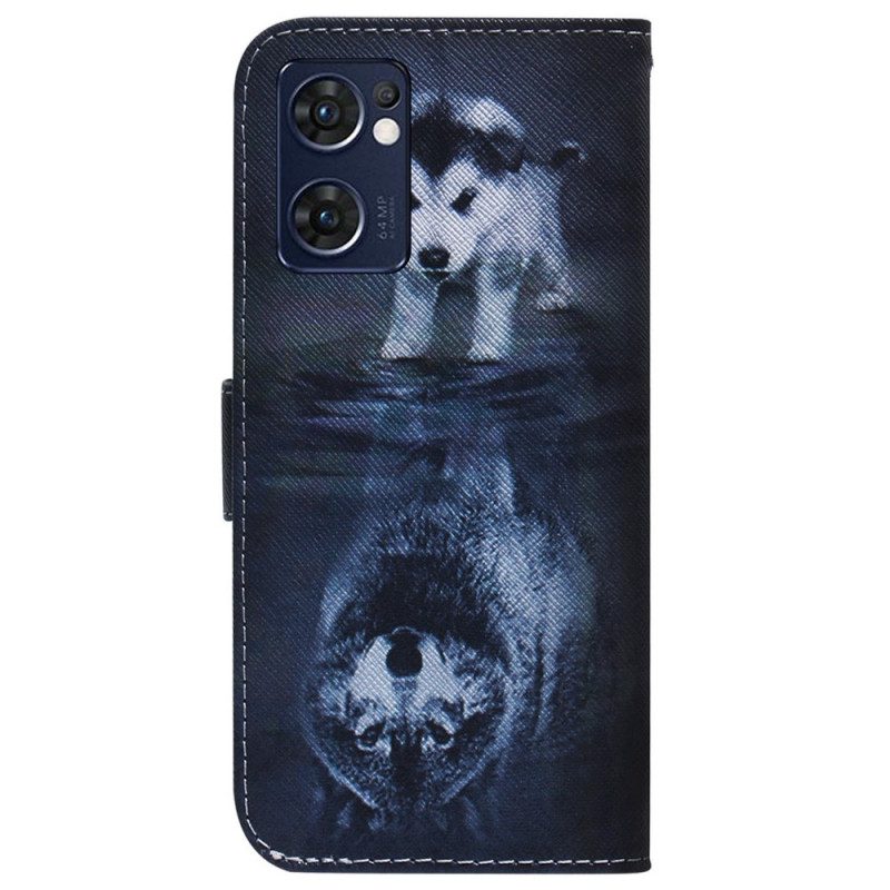 Custodia in pelle Oppo Find X5 Lite Riflessione Del Cane