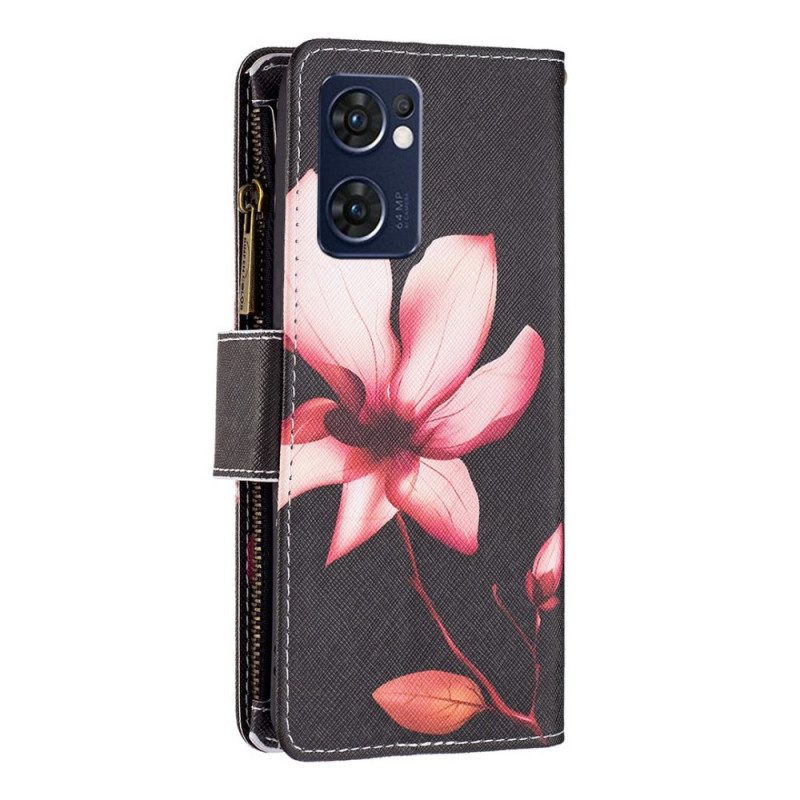 Custodia in pelle Oppo Find X5 Lite Tasca Con Zip A Fiore