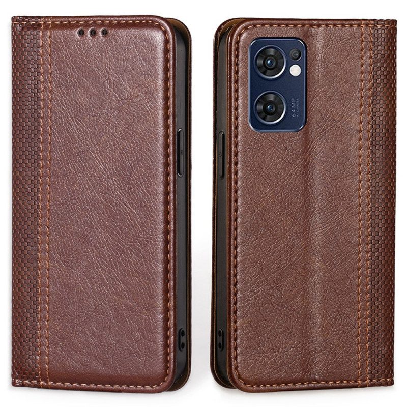 Folio Cover Oppo Find X5 Lite Custodia in pelle Cuciture In Pelle Crosta Litchi