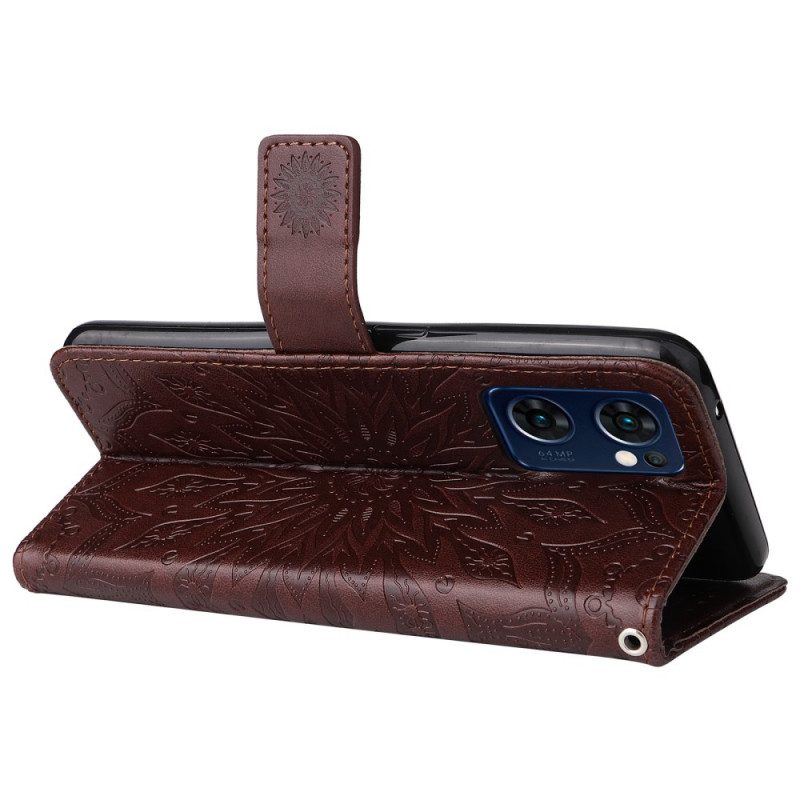 Folio Cover Oppo Find X5 Lite Mandala Del Sole Con Cinghie