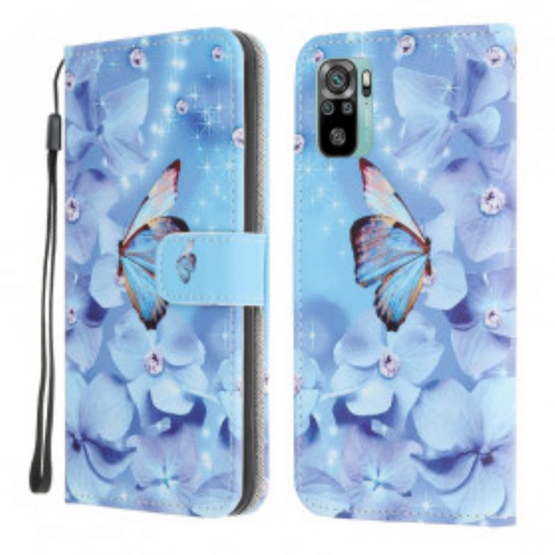 Custodia A Portafoglio Xiaomi Redmi Note 10 / 10S Farfalle Di Diamanti Strappy