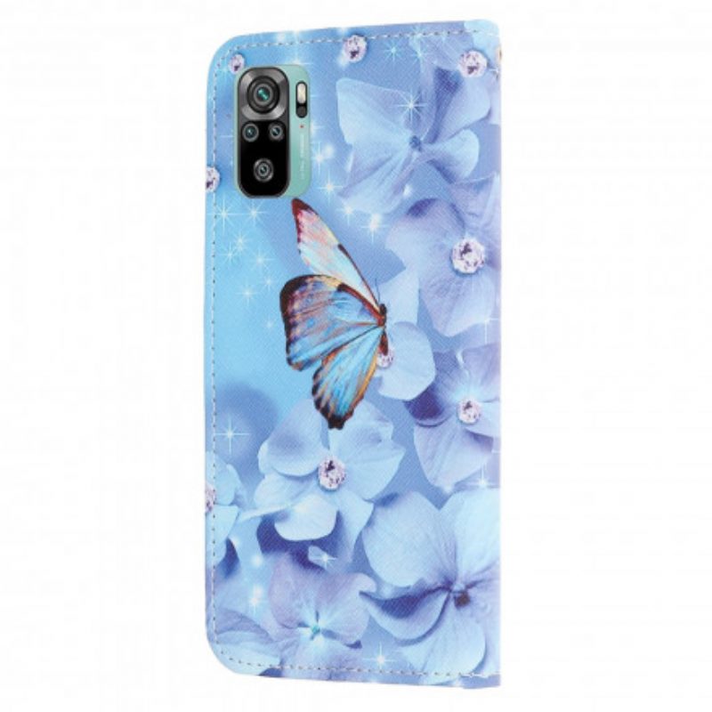 Custodia A Portafoglio Xiaomi Redmi Note 10 / 10S Farfalle Di Diamanti Strappy