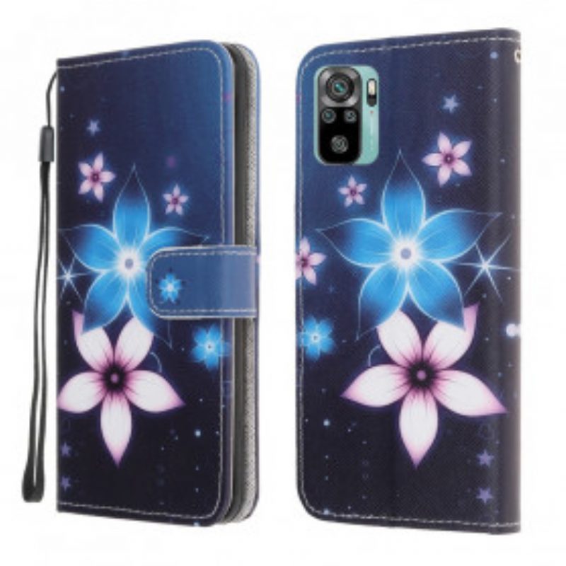 Custodia in pelle Xiaomi Redmi Note 10 / 10S Cinturino Lunare Fiori