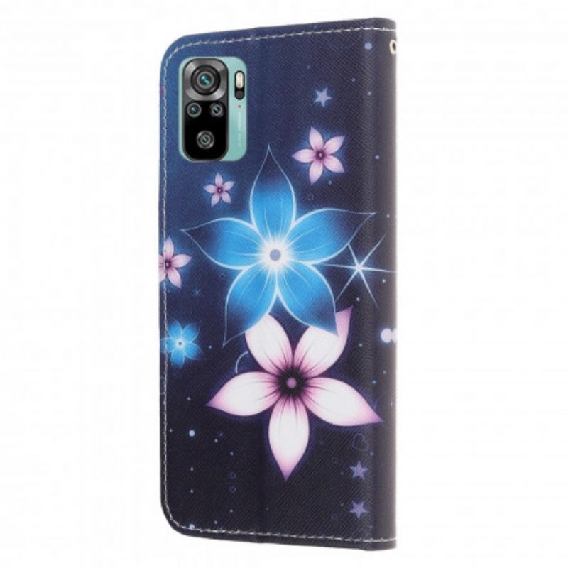 Custodia in pelle Xiaomi Redmi Note 10 / 10S Cinturino Lunare Fiori