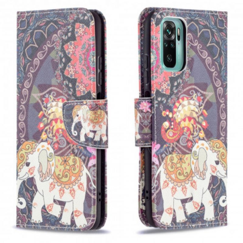 Custodia in pelle Xiaomi Redmi Note 10 / 10S Elefanti Indiani