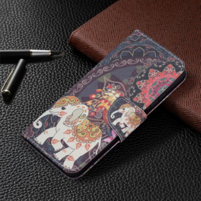 Custodia in pelle Xiaomi Redmi Note 10 / 10S Elefanti Indiani