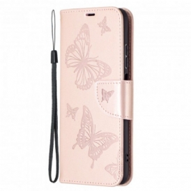 Custodia in pelle Xiaomi Redmi Note 10 / 10S Farfalle Stampate Strappy