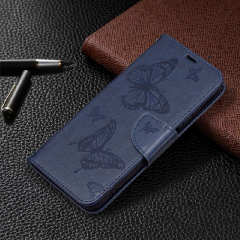 Custodia in pelle Xiaomi Redmi Note 10 / 10S Farfalle Stampate Strappy