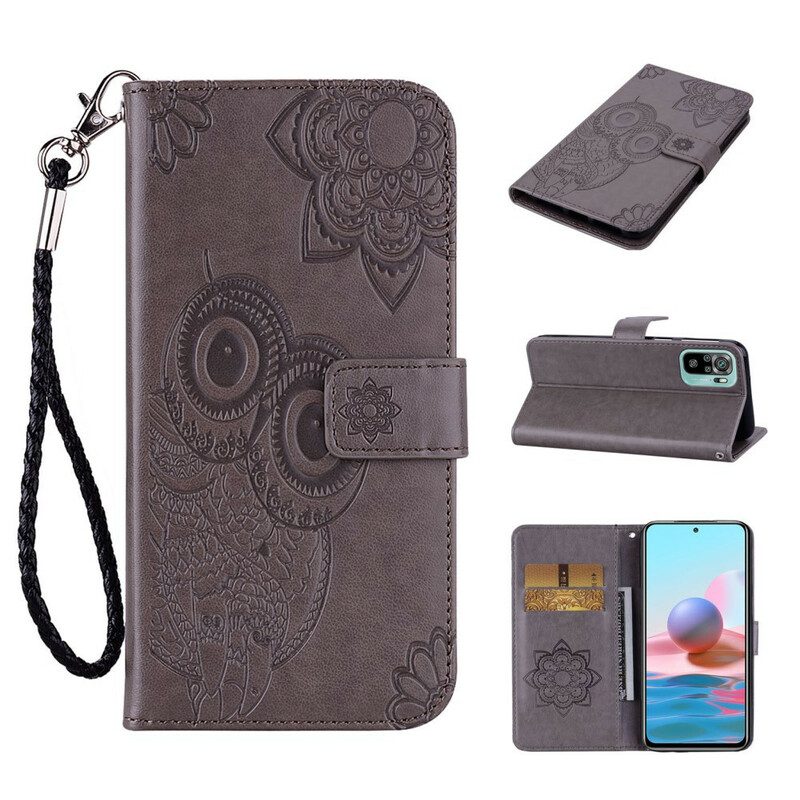 Custodia in pelle Xiaomi Redmi Note 10 / 10S Gufo Mandala E Cordino