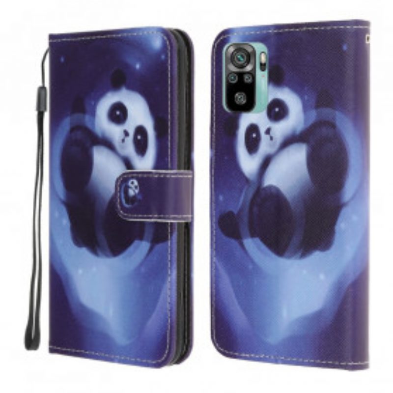 Custodia in pelle Xiaomi Redmi Note 10 / 10S Panda Space Con Cordino