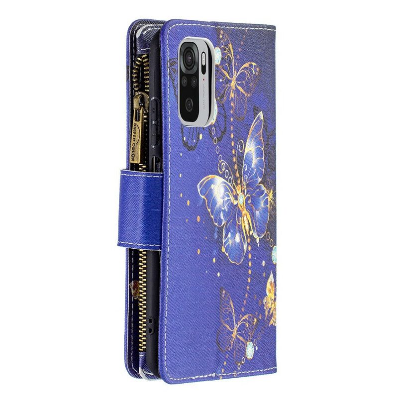 Custodia in pelle Xiaomi Redmi Note 10 / 10S Tasca Con Cerniera Per Farfalle