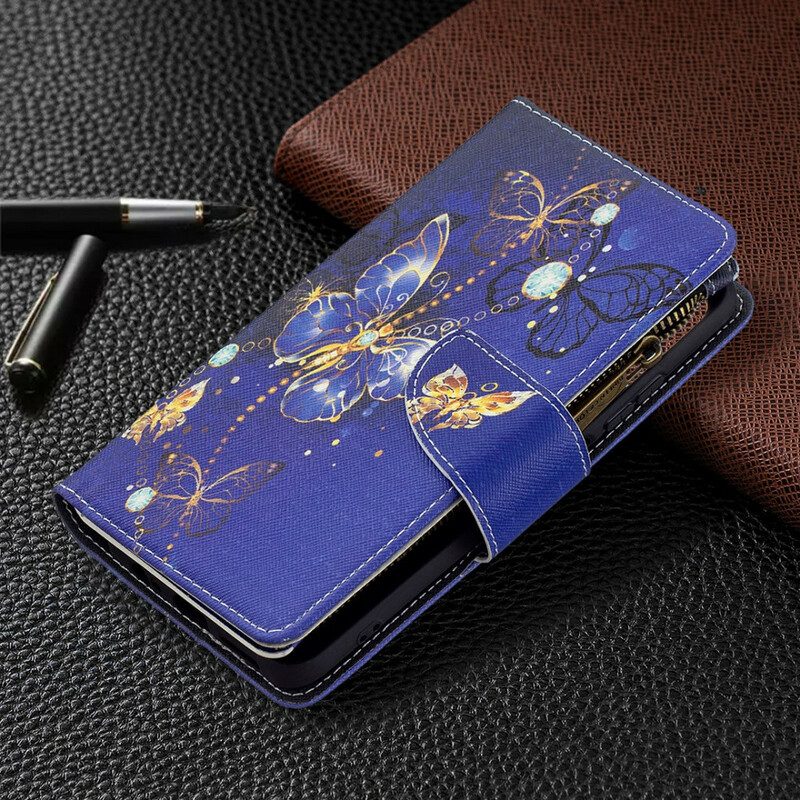 Custodia in pelle Xiaomi Redmi Note 10 / 10S Tasca Con Cerniera Per Farfalle