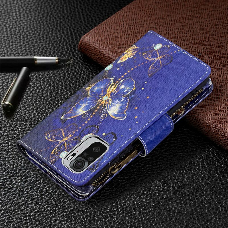 Custodia in pelle Xiaomi Redmi Note 10 / 10S Tasca Con Cerniera Per Farfalle