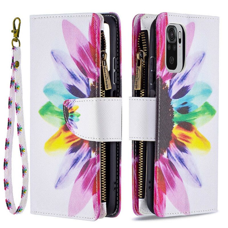 Custodia in pelle Xiaomi Redmi Note 10 / 10S Tasca Con Zip A Fiore