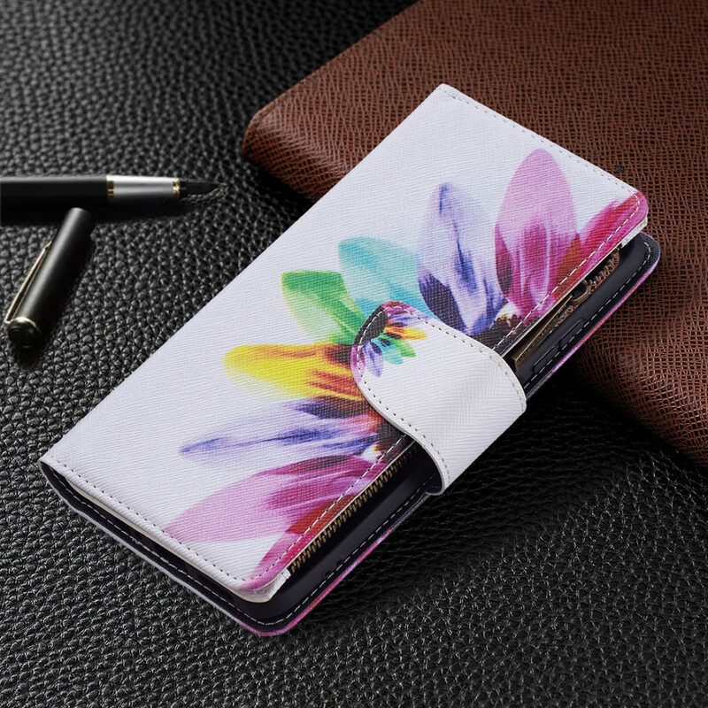 Custodia in pelle Xiaomi Redmi Note 10 / 10S Tasca Con Zip A Fiore