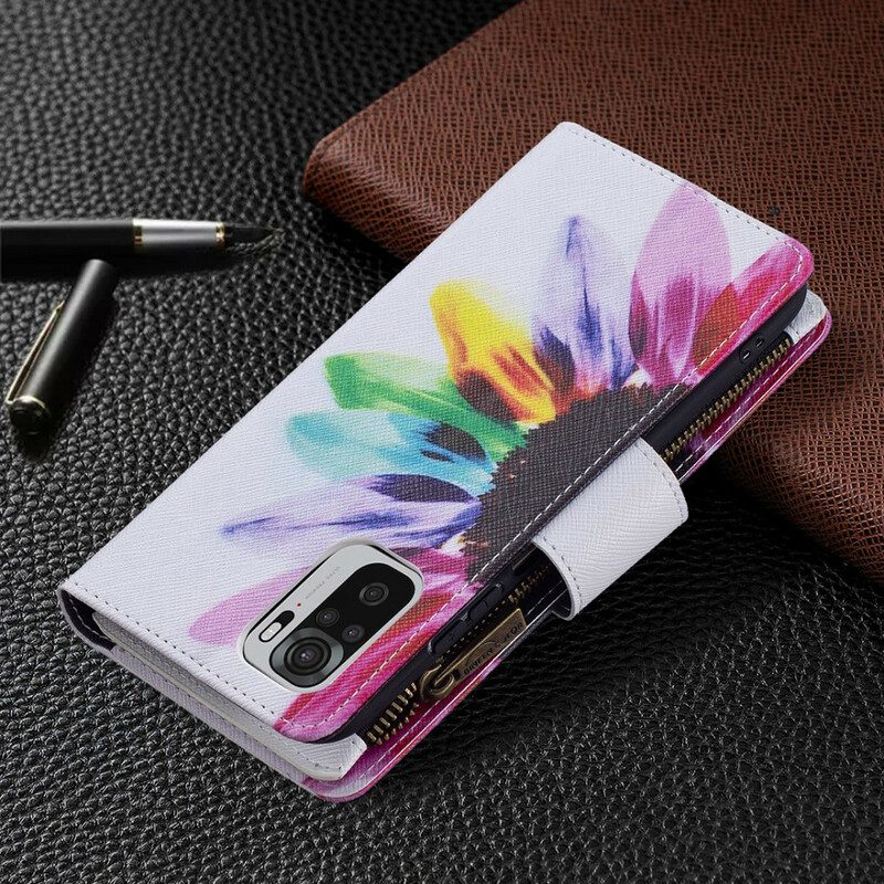 Custodia in pelle Xiaomi Redmi Note 10 / 10S Tasca Con Zip A Fiore