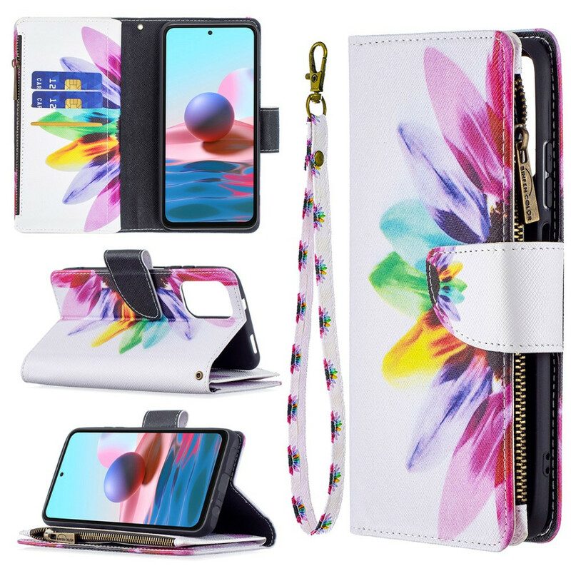 Custodia in pelle Xiaomi Redmi Note 10 / 10S Tasca Con Zip A Fiore