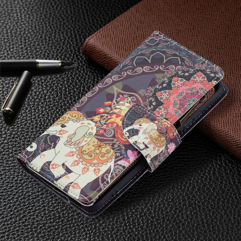 Custodia in pelle Xiaomi Redmi Note 10 / 10S Tasca Con Zip A Forma Di Elefante