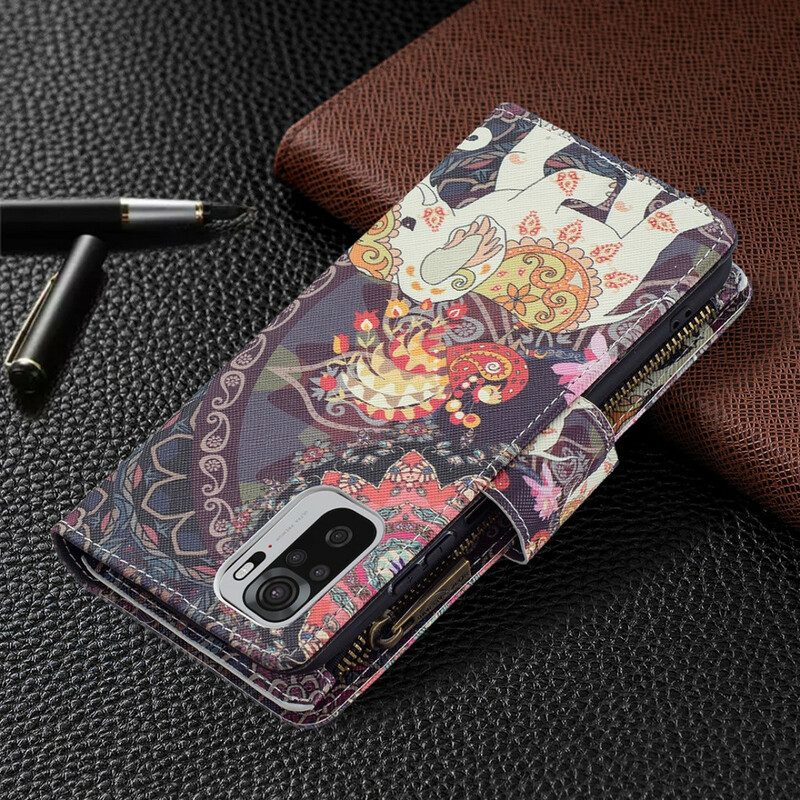 Custodia in pelle Xiaomi Redmi Note 10 / 10S Tasca Con Zip A Forma Di Elefante