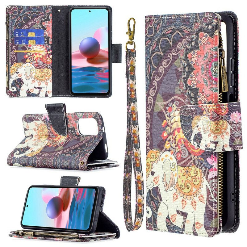 Custodia in pelle Xiaomi Redmi Note 10 / 10S Tasca Con Zip A Forma Di Elefante