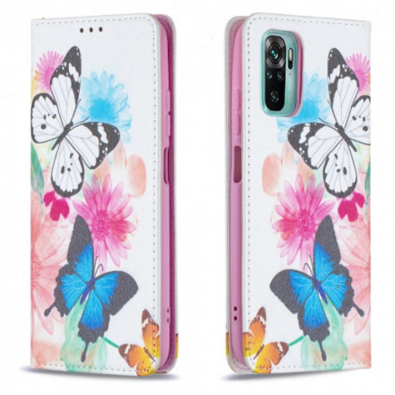 Folio Cover Xiaomi Redmi Note 10 / 10S Custodia in pelle Farfalle Colorate