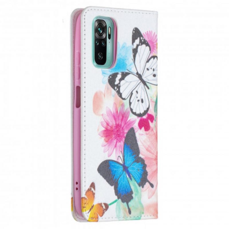 Folio Cover Xiaomi Redmi Note 10 / 10S Custodia in pelle Farfalle Colorate