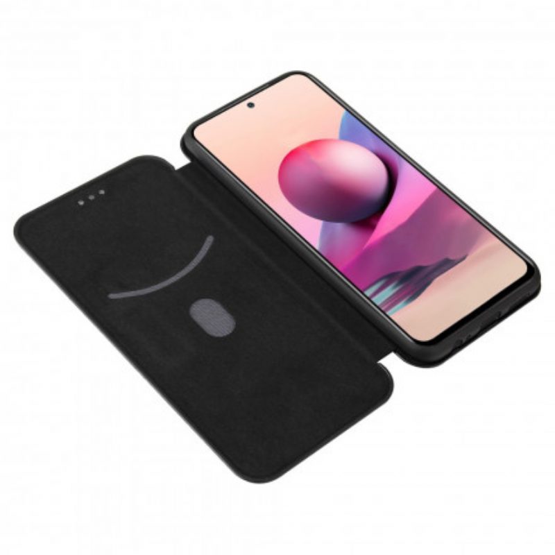 Folio Cover Xiaomi Redmi Note 10 / 10S Custodia in pelle Fibra Di Carbonio Con Anello Di Supporto