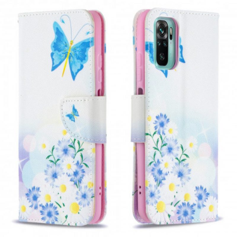 Folio Cover Xiaomi Redmi Note 10 / 10S Farfalle E Fiori Dipinti