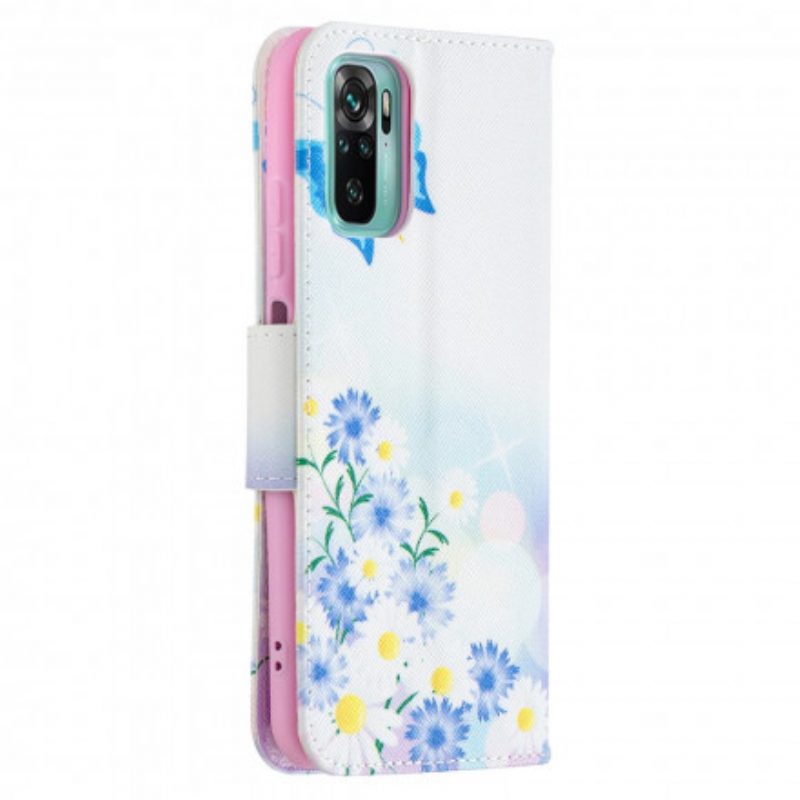 Folio Cover Xiaomi Redmi Note 10 / 10S Farfalle E Fiori Dipinti