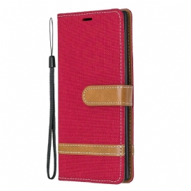Custodia A Portafoglio Samsung Galaxy Note 10 Cinturino Effetto Tessuto E Pelle