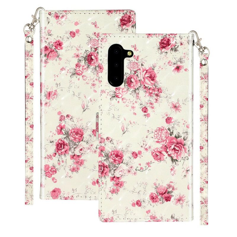 Custodia A Portafoglio Samsung Galaxy Note 10 Cinturino Punto Luce Fiori