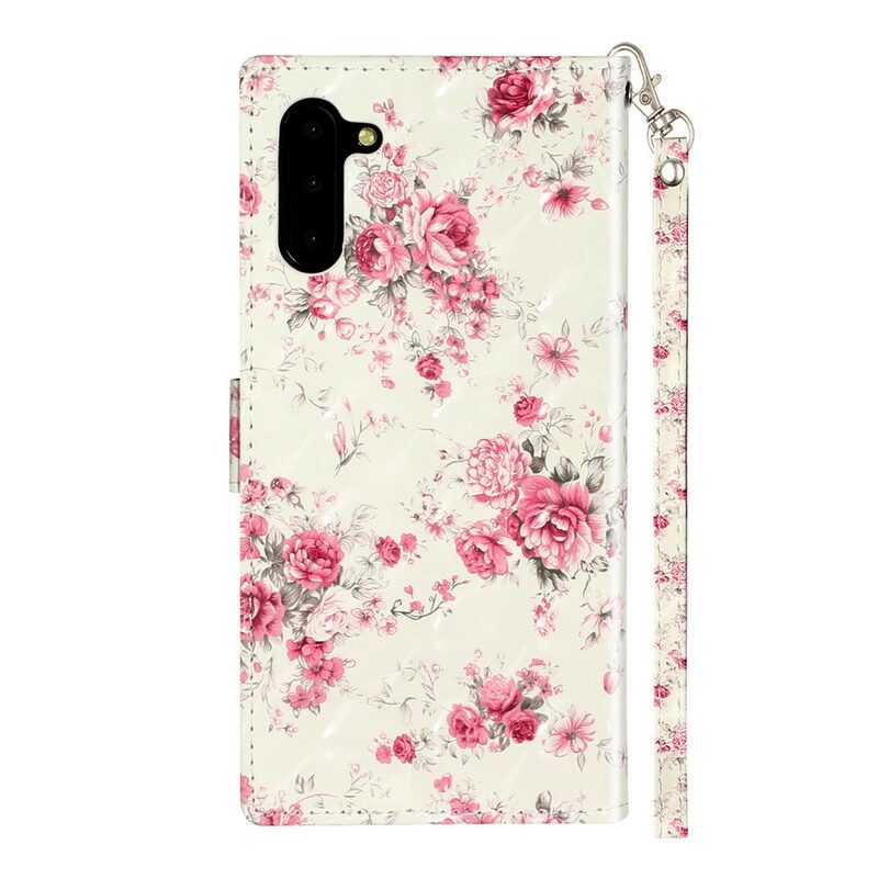 Custodia A Portafoglio Samsung Galaxy Note 10 Cinturino Punto Luce Fiori