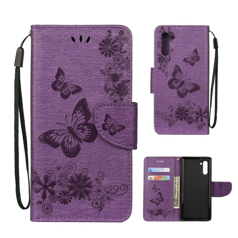 Custodia in pelle Samsung Galaxy Note 10 Splendide Farfalle Cinturino