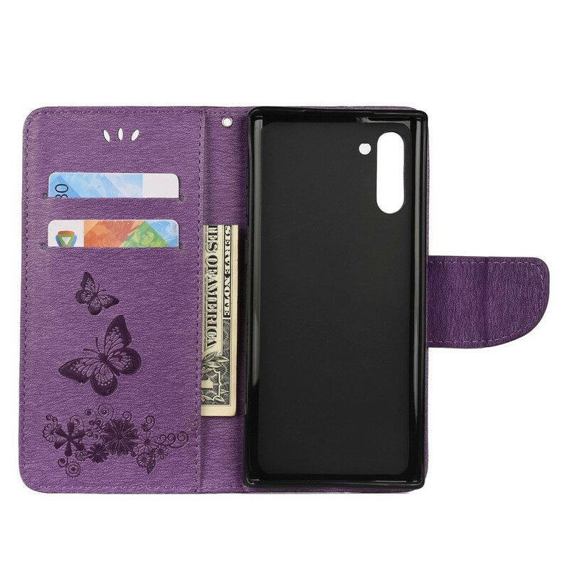 Custodia in pelle Samsung Galaxy Note 10 Splendide Farfalle Cinturino