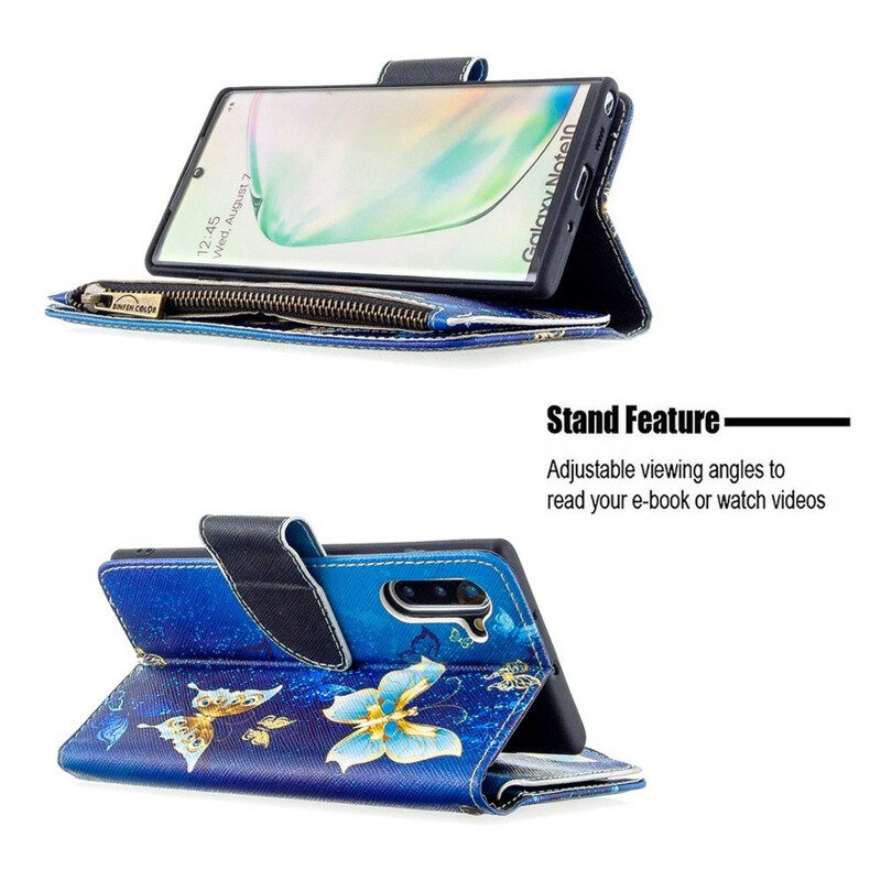 Custodia in pelle Samsung Galaxy Note 10 Tasca Con Cerniera Per Farfalle