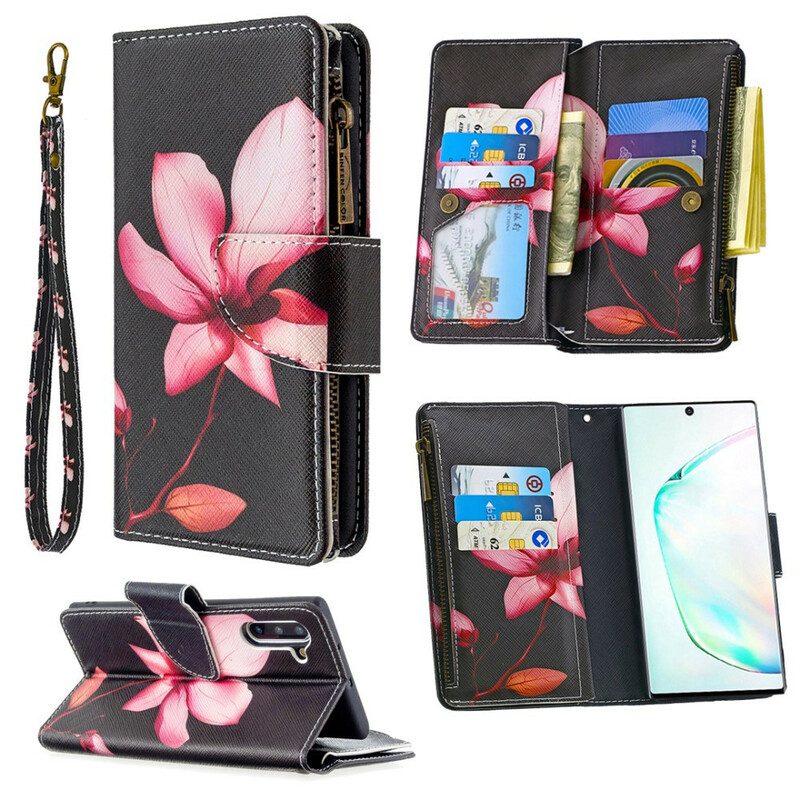 Custodia in pelle Samsung Galaxy Note 10 Tasca Con Zip A Fiore