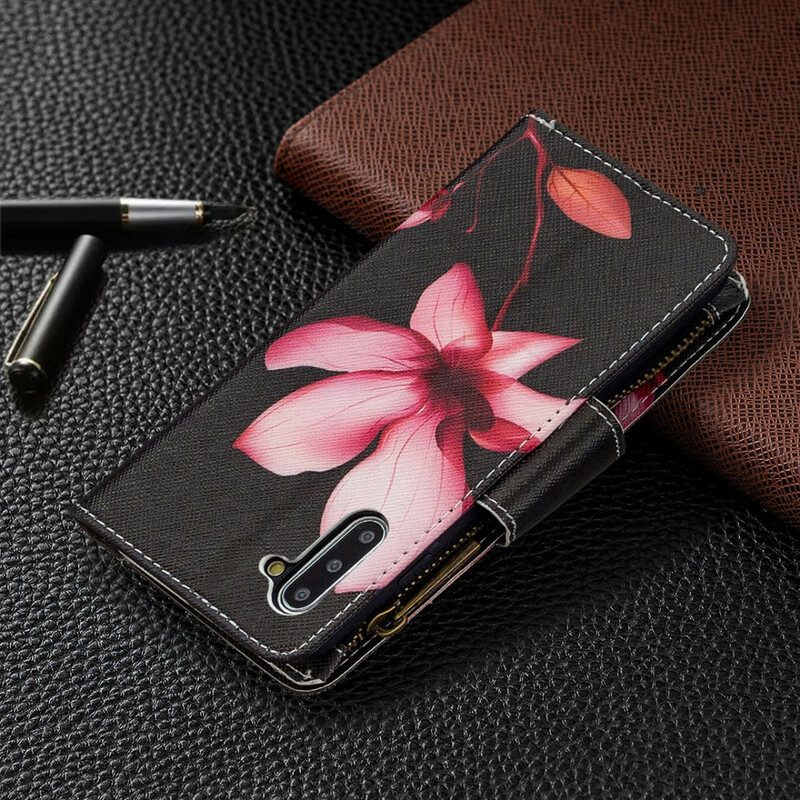 Custodia in pelle Samsung Galaxy Note 10 Tasca Con Zip A Fiore