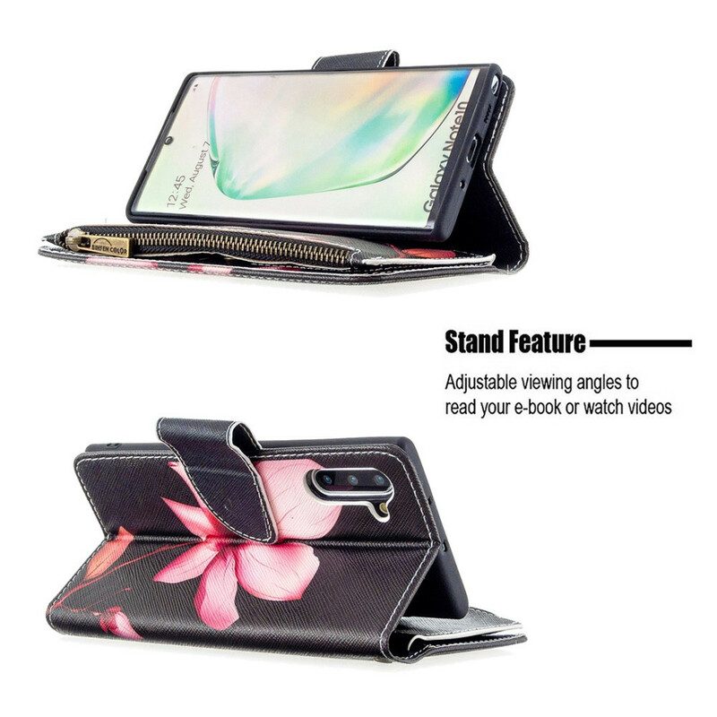 Custodia in pelle Samsung Galaxy Note 10 Tasca Con Zip A Fiore