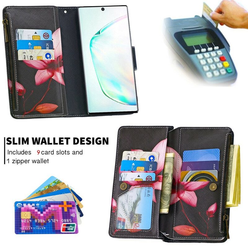 Custodia in pelle Samsung Galaxy Note 10 Tasca Con Zip A Fiore