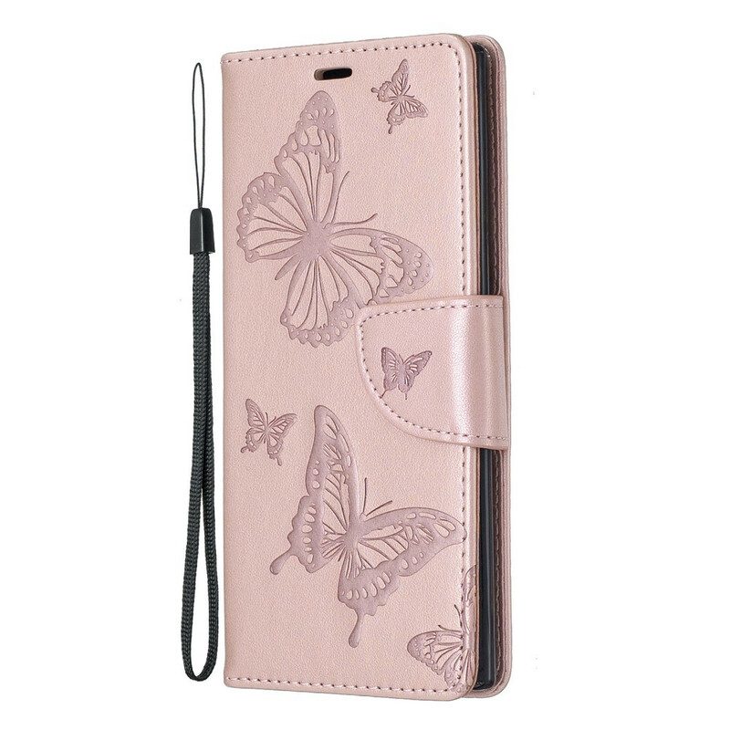 Folio Cover Samsung Galaxy Note 10 Custodia in pelle Farfalle E Lembo Obliquo