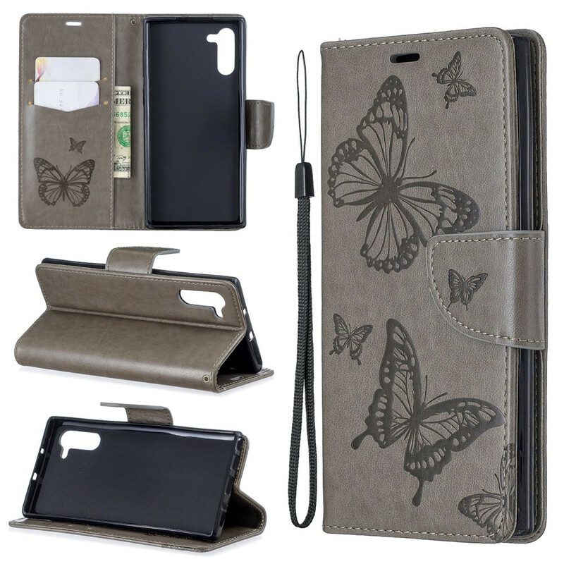 Folio Cover Samsung Galaxy Note 10 Custodia in pelle Farfalle E Lembo Obliquo