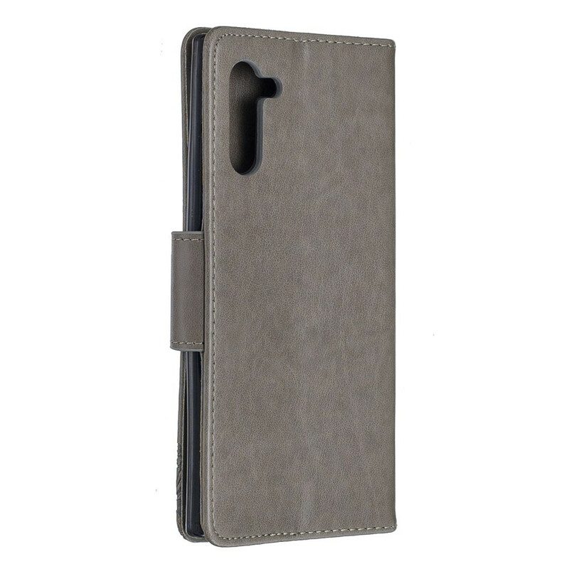 Folio Cover Samsung Galaxy Note 10 Custodia in pelle Farfalle E Lembo Obliquo