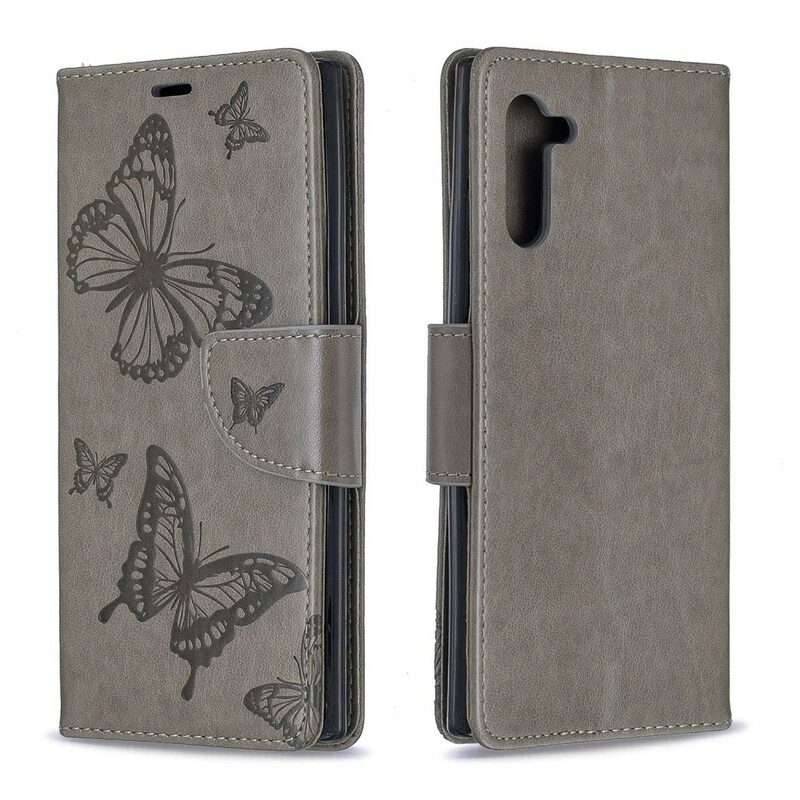 Folio Cover Samsung Galaxy Note 10 Custodia in pelle Farfalle E Lembo Obliquo