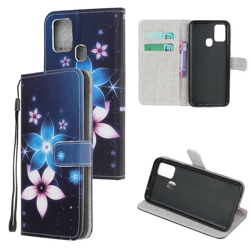 Custodia in pelle Samsung Galaxy M31 Cinturino Lunare Fiori